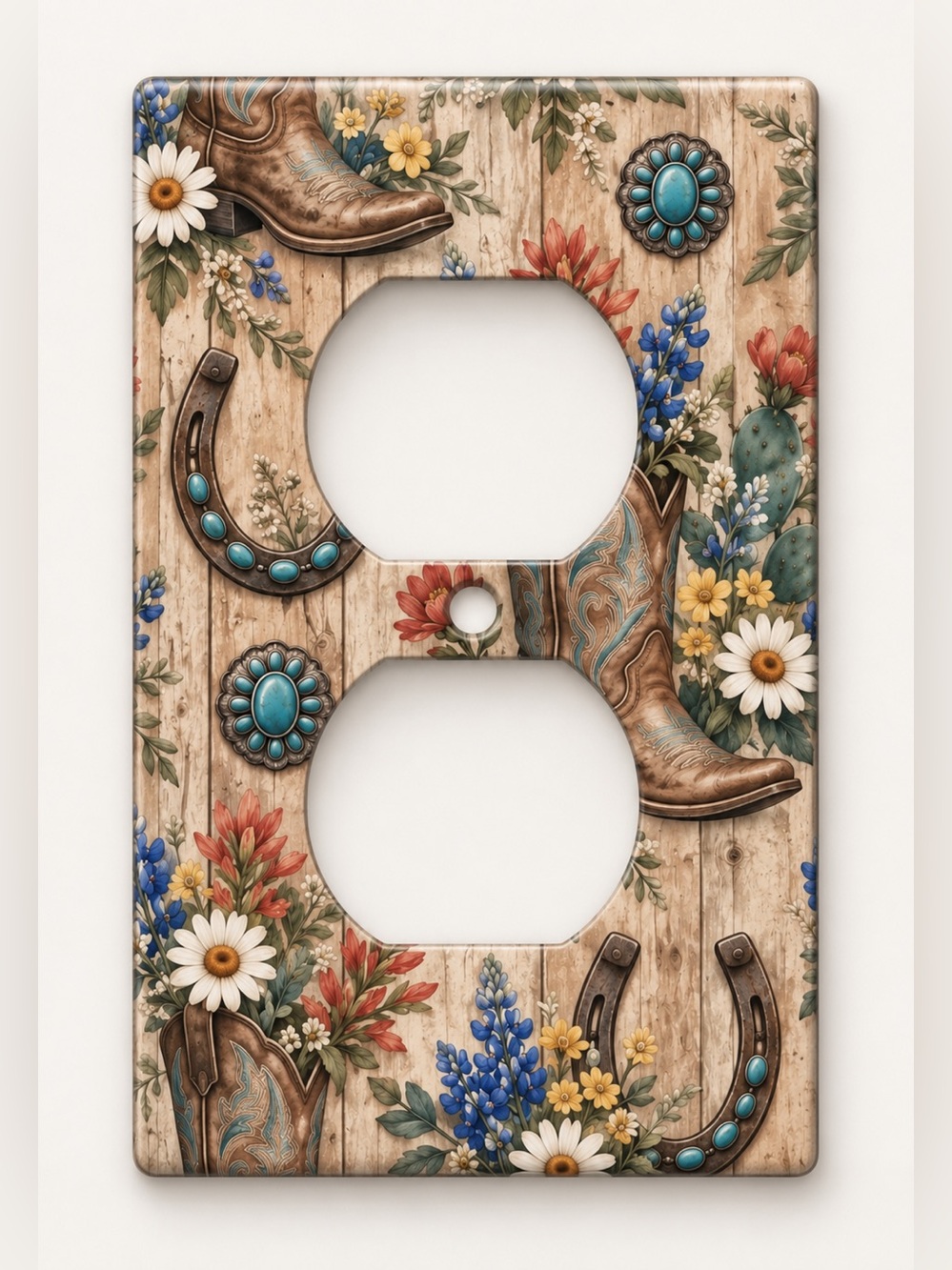 Western Cowboy Boots Wildflower Duplex Outlet Wall Plate Turquoise Midway Size